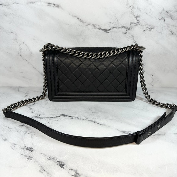 ❌❌ Chanel Boy Bag Metal Old Medium Classic Quilted Black Flap CC Leboy Calfskin - Picture 9 of 16